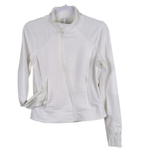 MONDETTA White Funnel Neck Long Sleeve Asymmetrical Zip Up Athletic Jacket